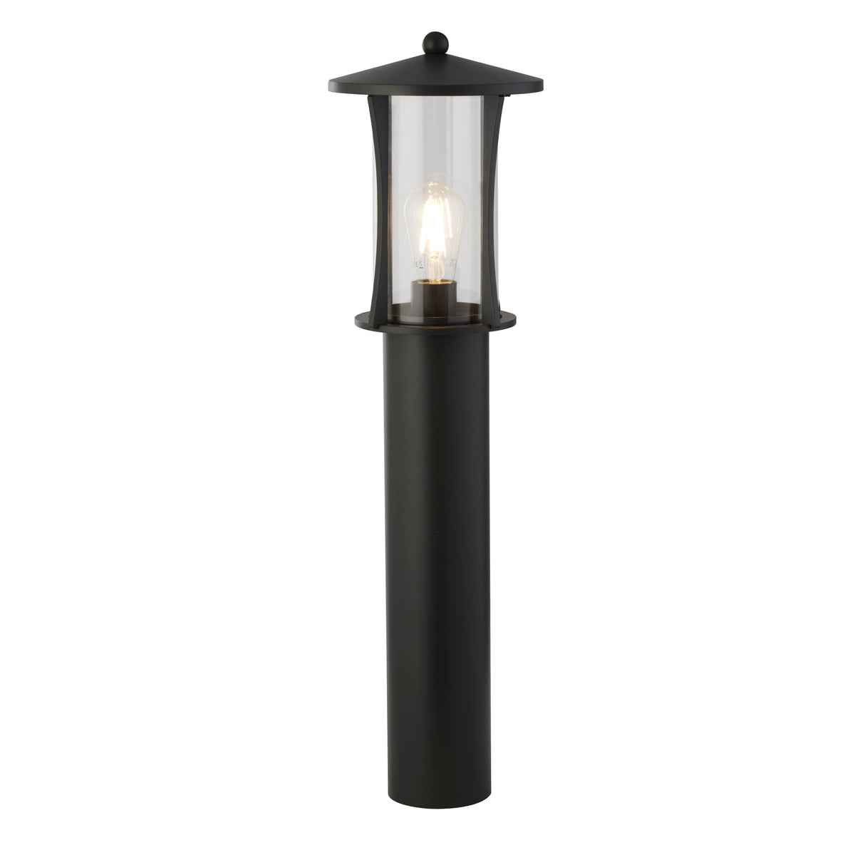 Pagoda Outdoor Post - Black Metal & Clear Glass