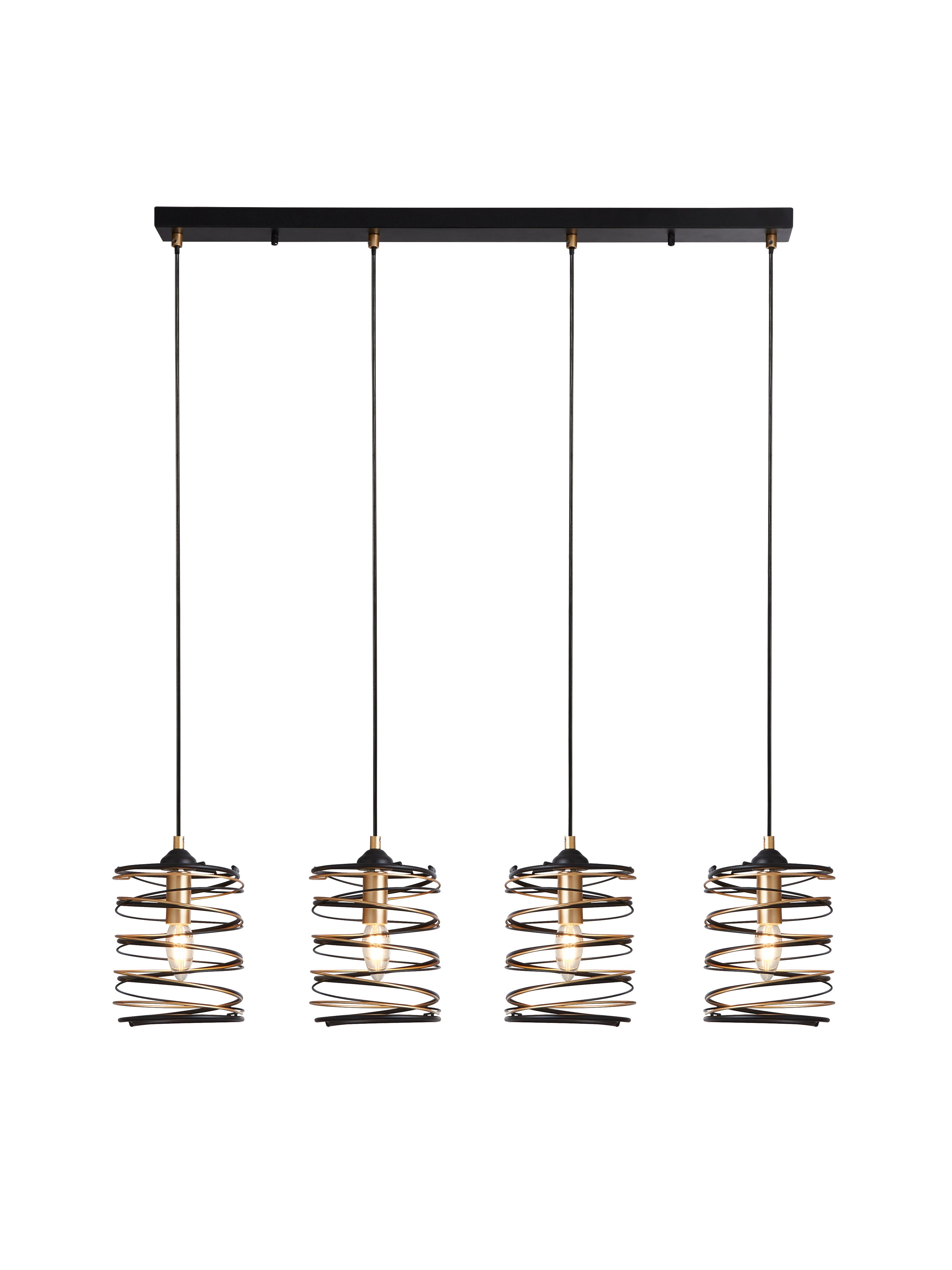 Spring 4Lt Bar Pendant - Black Metal & Gold
