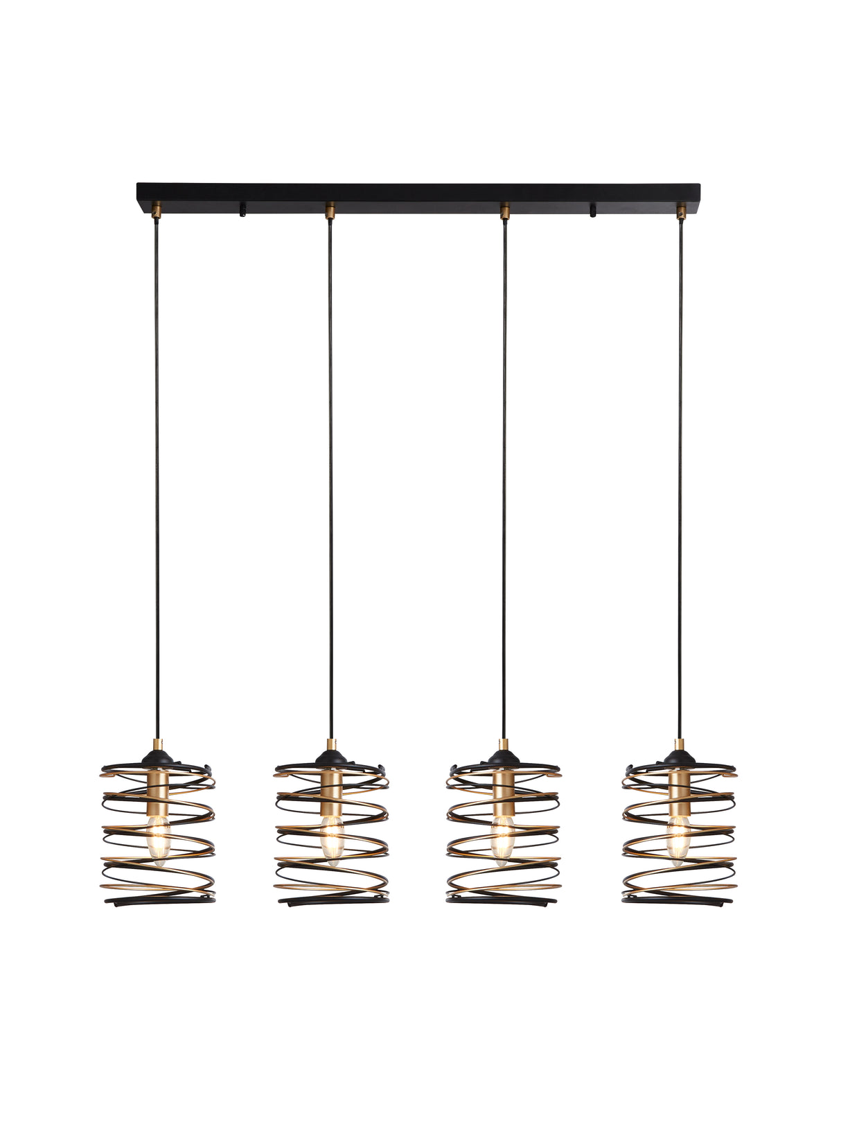 Spring 4Lt Bar Pendant - Black Metal & Gold