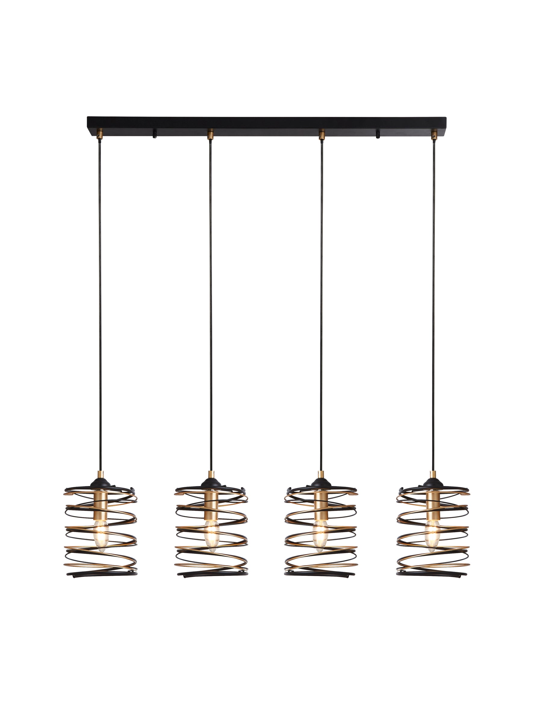 Spring 4Lt Bar Pendant - Black Metal & Gold