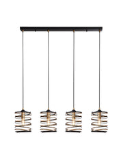 Spring 4Lt Bar Pendant - Black Metal & Gold