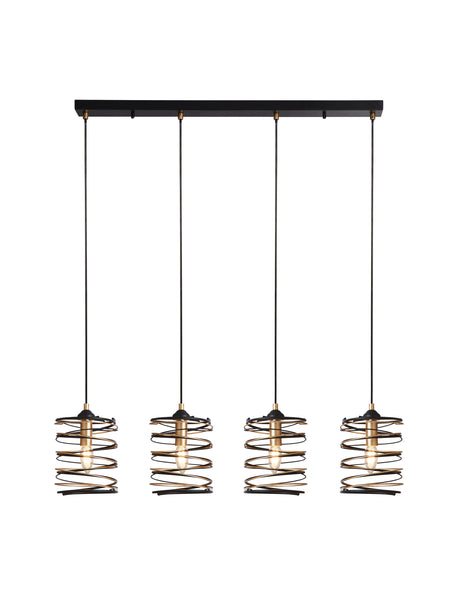 Spring 4Lt Bar Pendant - Black Metal & Gold