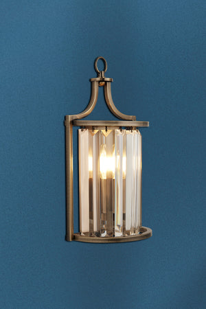 Searchlight Electric Victoria Wall Light - Antique Brass Metal & Clear Crystal 8571AB