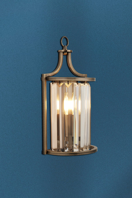Searchlight Electric Victoria Wall Light - Antique Brass Metal & Clear Crystal 8571AB