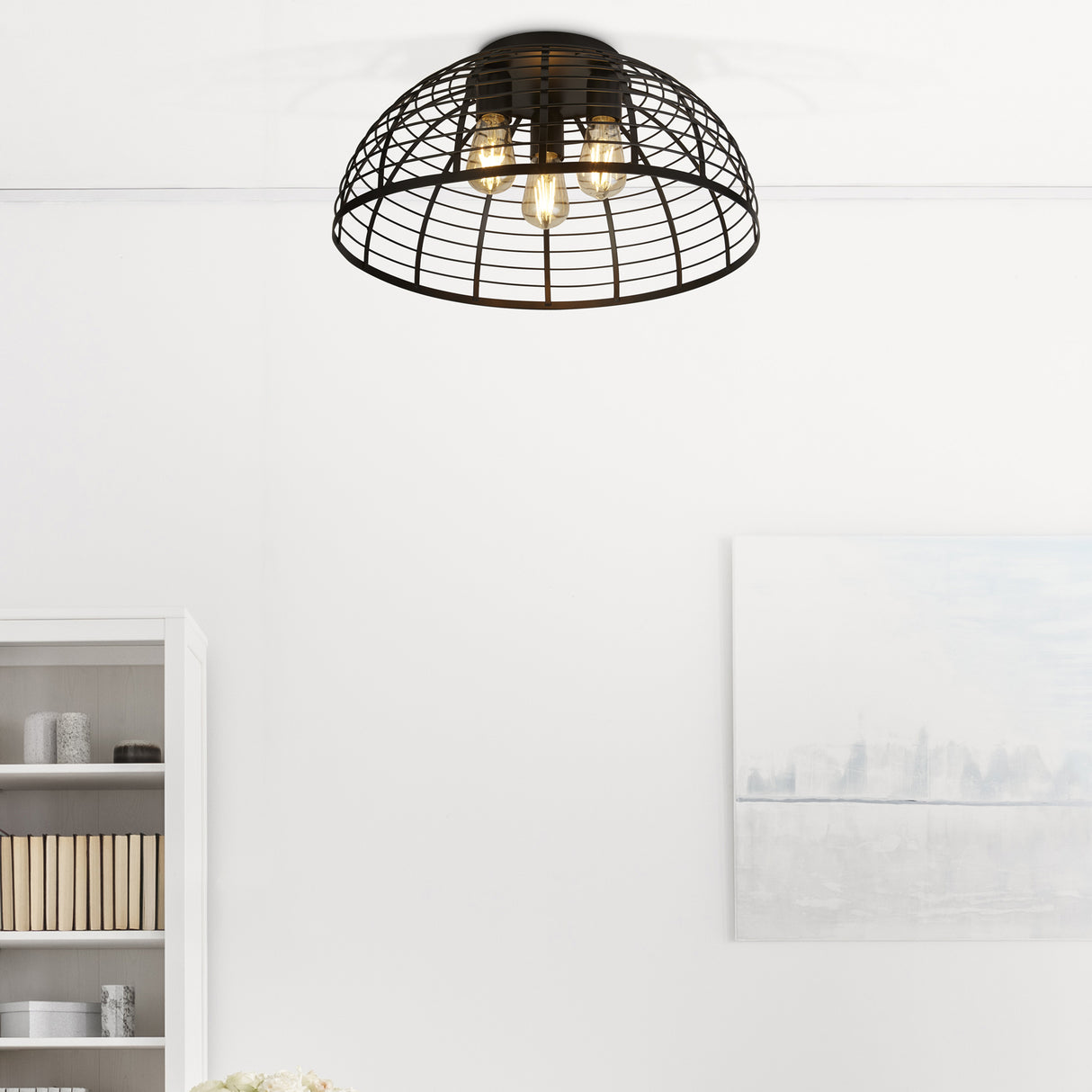 Searchlight Electric Vision Cage 3Lt Flush - Matt Black Metal 85981-3BK