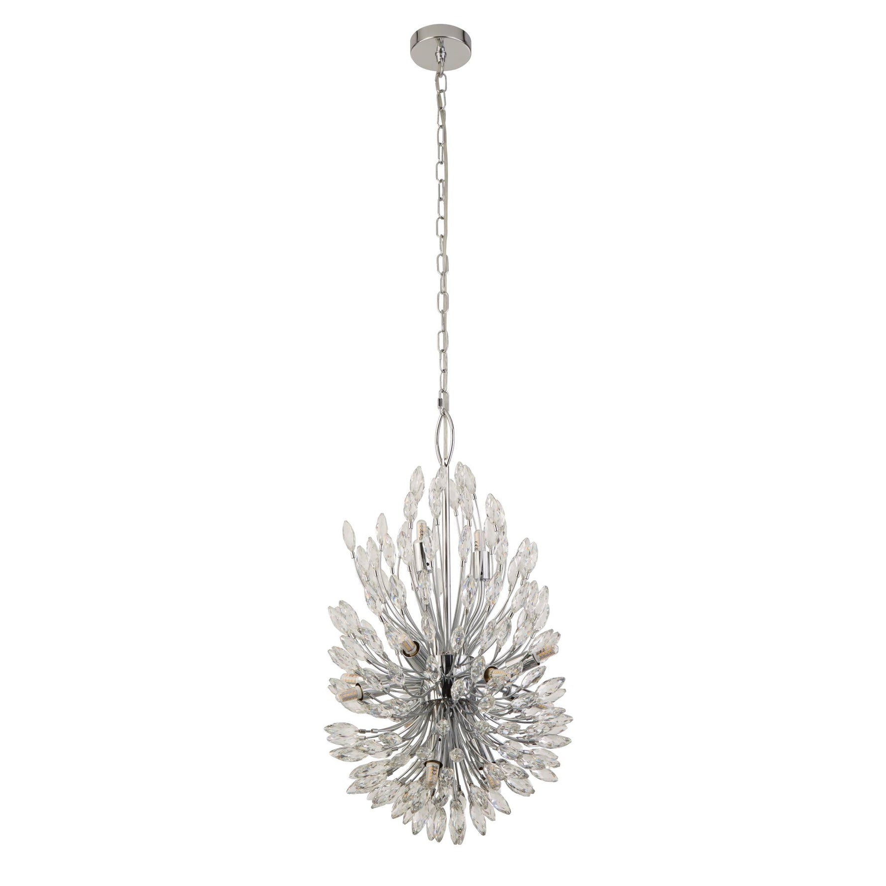 Searchlight Electric Peacock 14Lt Pendant - Chrome Metal & Crystal 86012-14CC