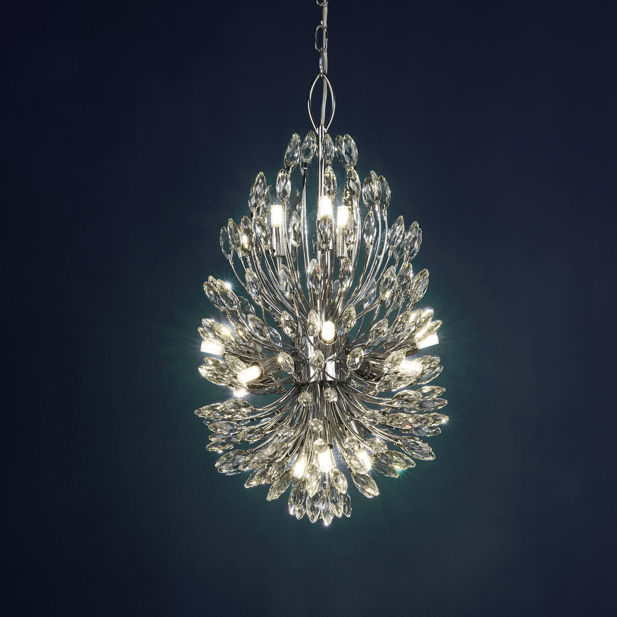Searchlight Electric Peacock 14Lt Pendant - Chrome Metal & Crystal 86012-14CC