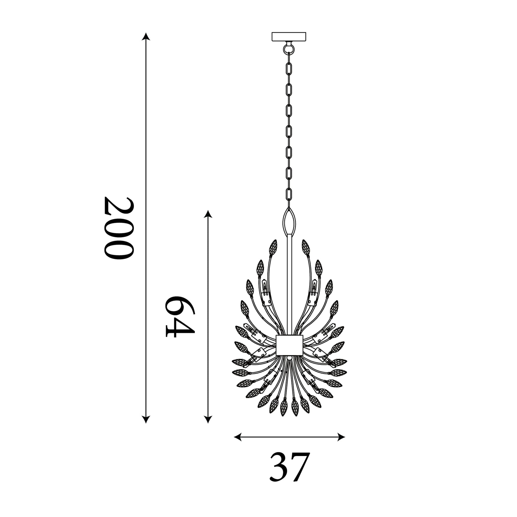 Searchlight Electric Peacock 14Lt Pendant - Chrome Metal & Crystal 86012-14CC