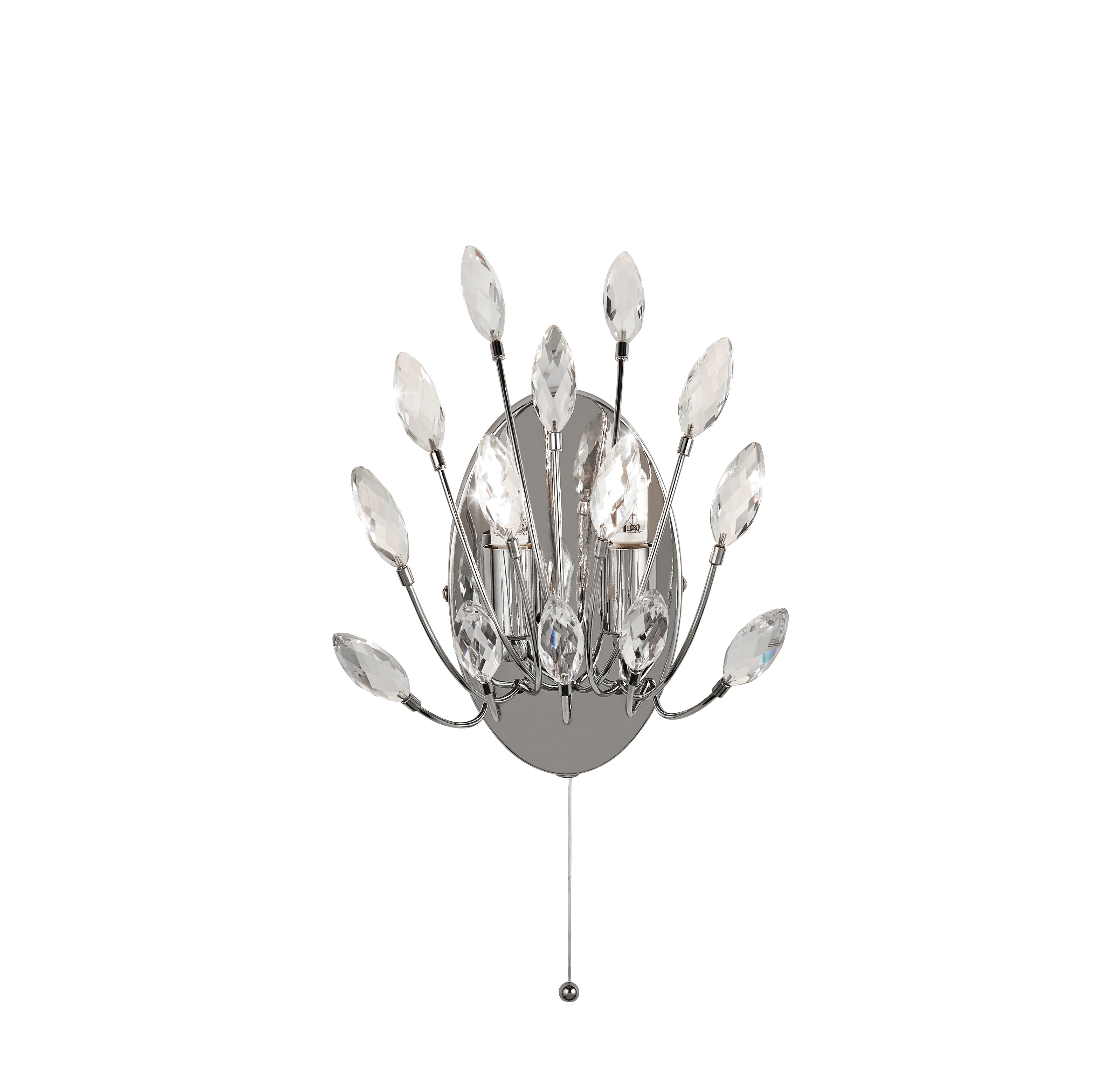 Peacock 2Lt Wall Light  - Chrome Metal & Crystal