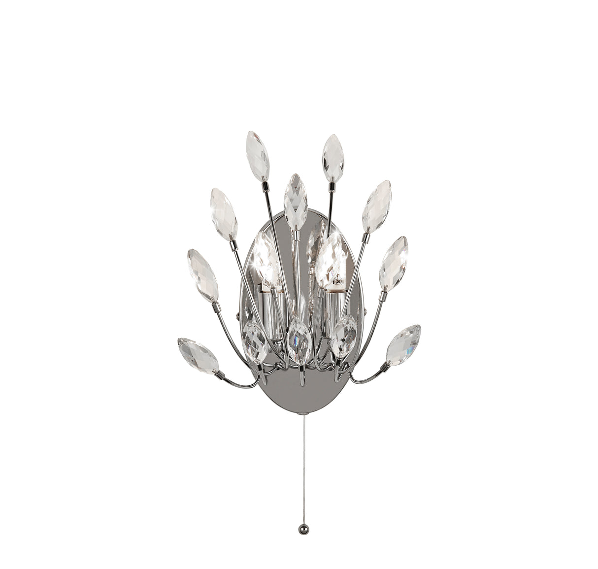 Peacock 2Lt Wall Light  - Chrome Metal & Crystal