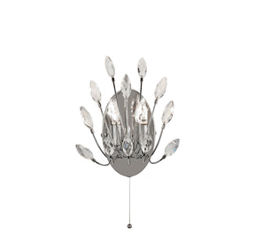 Peacock 2Lt Wall Light  - Chrome Metal & Crystal