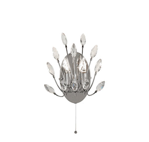 Peacock 2Lt Wall Light  - Chrome Metal & Crystal