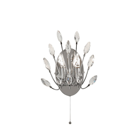 Peacock 2Lt Wall Light  - Chrome Metal & Crystal