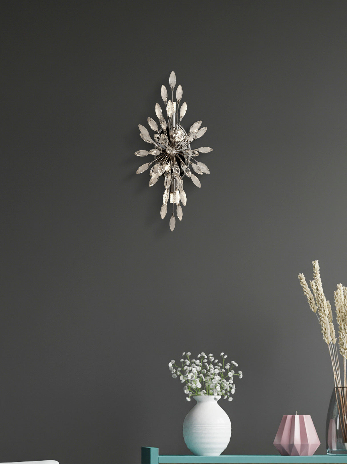 Searchlight Electric Peacock  4Lt Wall Light - Chrome Metal & Crystal 86012-4CC