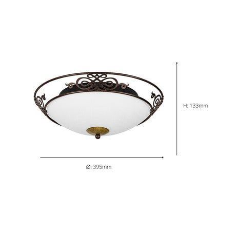 Eglo EU MESTRE Wall or Ceiling Light – Antique Brown & Gold Finish, Beige Glass, E27, Indoor Lighting