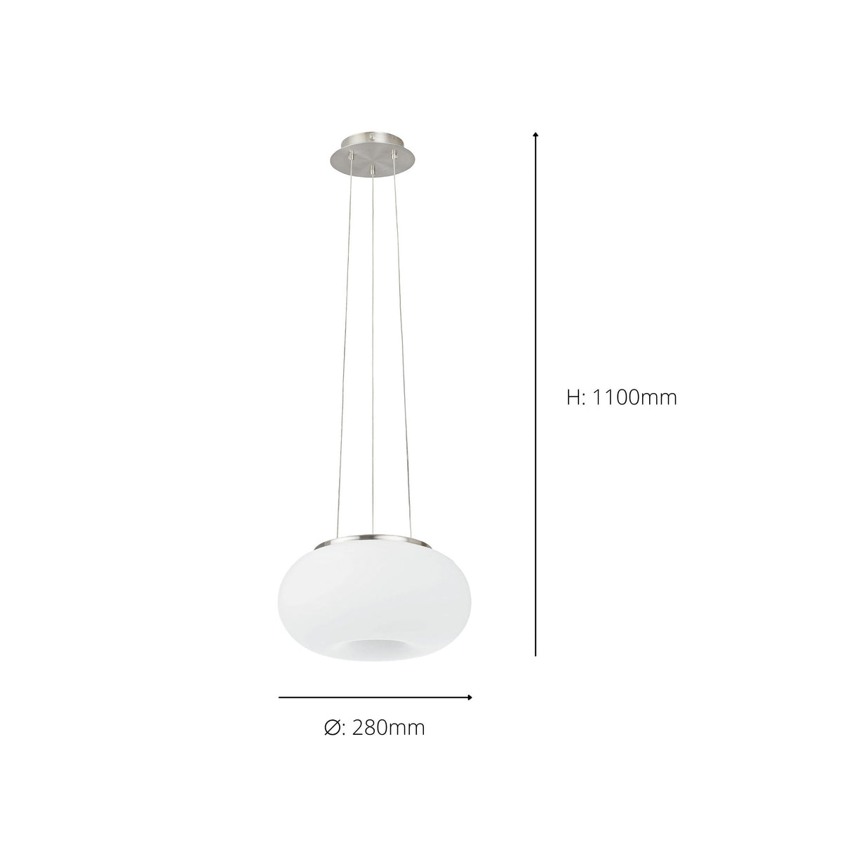 Eglo EU OPTICA Pendant Ceiling Light – Satin Nickel & Opal Glass, E27, Height Adjustable, Indoor Lighting