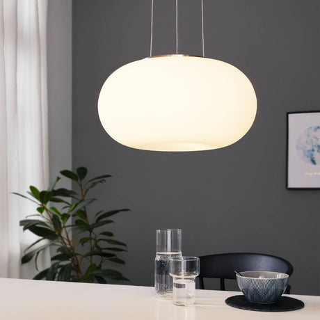 Eglo EU OPTICA Pendant Light – Satin Nickel Finish with Opal Glass Shade, E27 Fitting, 375mm Indoor Pendant