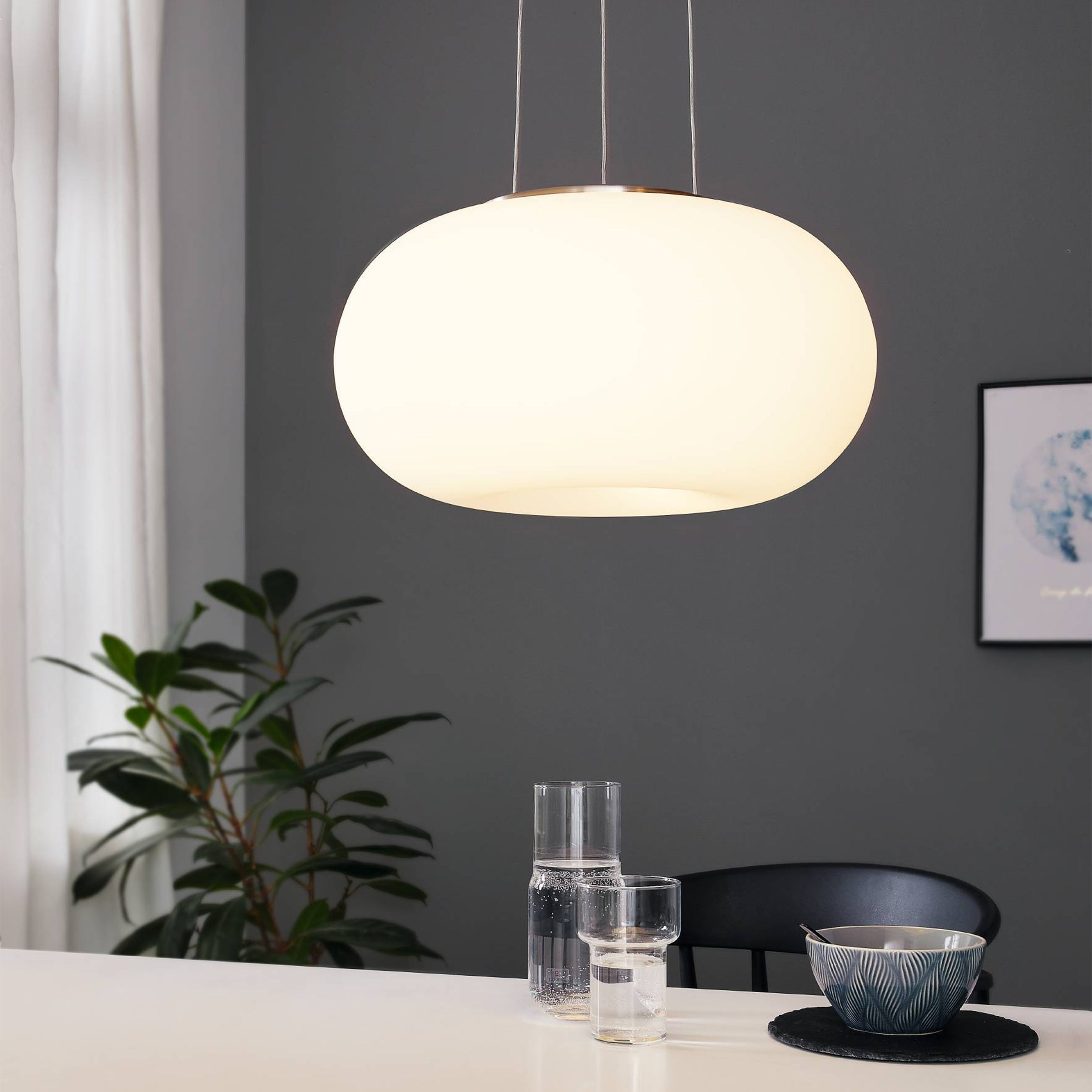 Eglo EU PASTERI Floor Lamp – Satin Nickel Finish with White Fabric Shade, E27 Fitting, 1575mm Indoor Floor Light