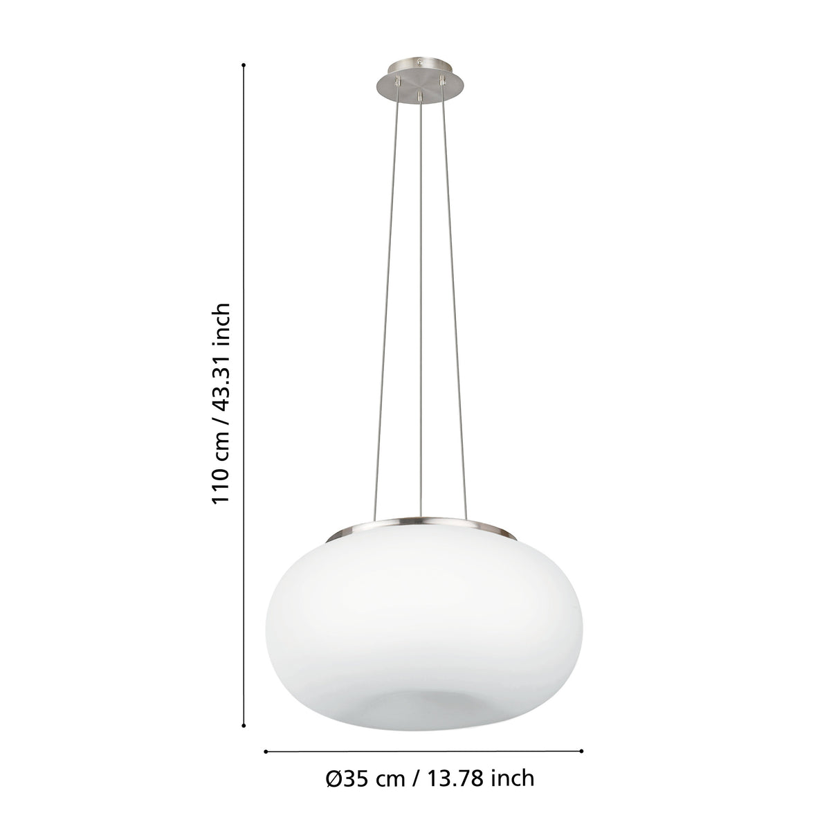 Eglo EU OPTICA Pendant Light – Satin Nickel Finish with Opal Glass Shade, E27 Fitting, 375mm Indoor Pendant