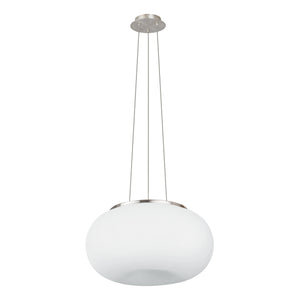 Eglo EU OPTICA Pendant Light – Satin Nickel Finish with Opal Glass Shade, E27 Fitting, 375mm Indoor Pendant
