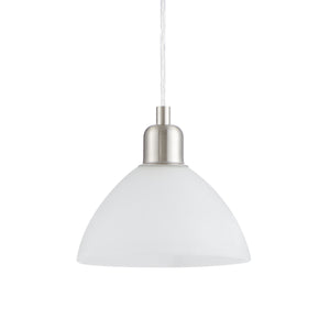 Eglo EU BRENDA Pendant Light – Satin Nickel Steel, White Alabaster Glass, E27, Classic Indoor Pendant Lighting