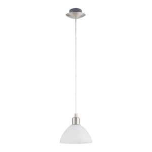 Eglo EU BRENDA Pendant Light – Satin Nickel Steel, White Alabaster Glass, E27, Classic Indoor Pendant Lighting