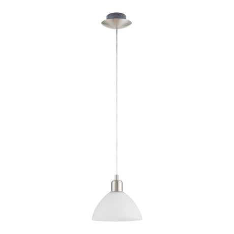 Eglo EU BRENDA Pendant Light – Satin Nickel Steel, White Alabaster Glass, E27, Classic Indoor Pendant Lighting