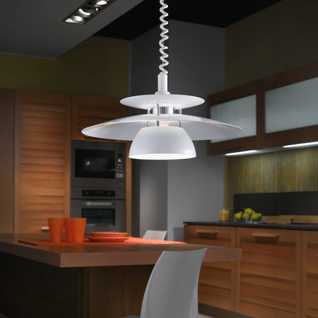 Eglo EU Brenda Pendant Ceiling Light – White & Chrome Finish, Height Adjustable, E27, Indoor Lighting