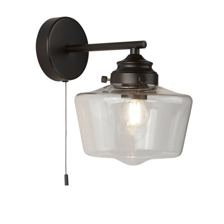 School House Wall Light  - Black Metal & Clear Glass