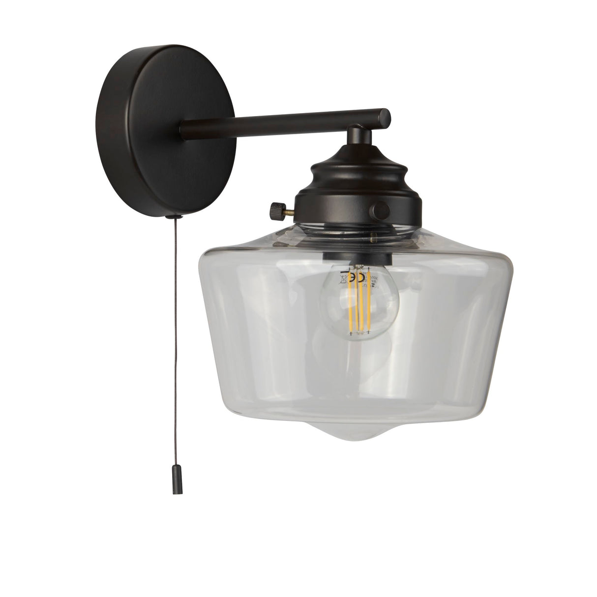 Searchlight Electric School House Wall Light  - Black Metal & Clear Glass 8708-1BK