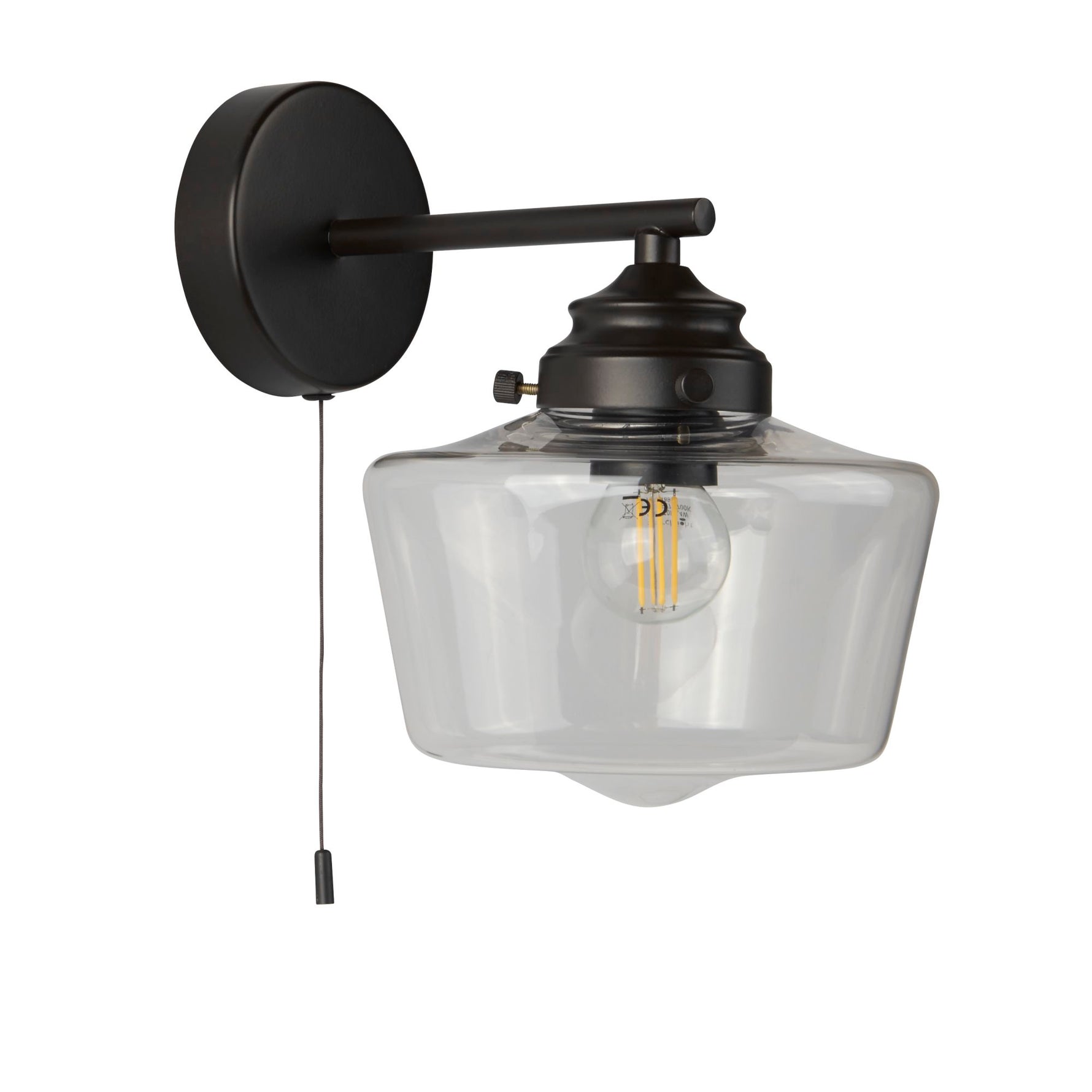 Searchlight Electric School House Wall Light  - Black Metal & Clear Glass 8708-1BK