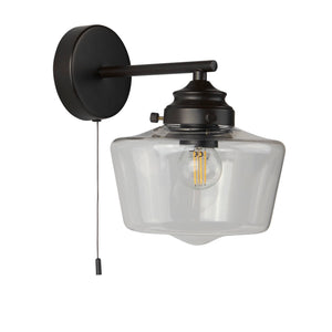 Searchlight Electric School House Wall Light  - Black Metal & Clear Glass 8708-1BK