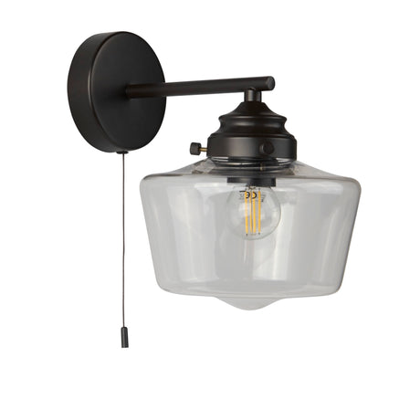 Searchlight Electric School House Wall Light  - Black Metal & Clear Glass 8708-1BK
