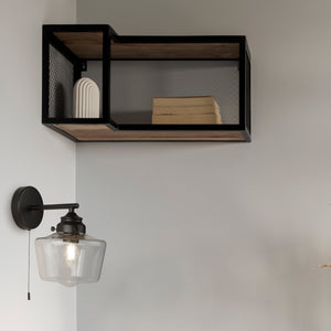 Searchlight Electric School House Wall Light  - Black Metal & Clear Glass 8708-1BK