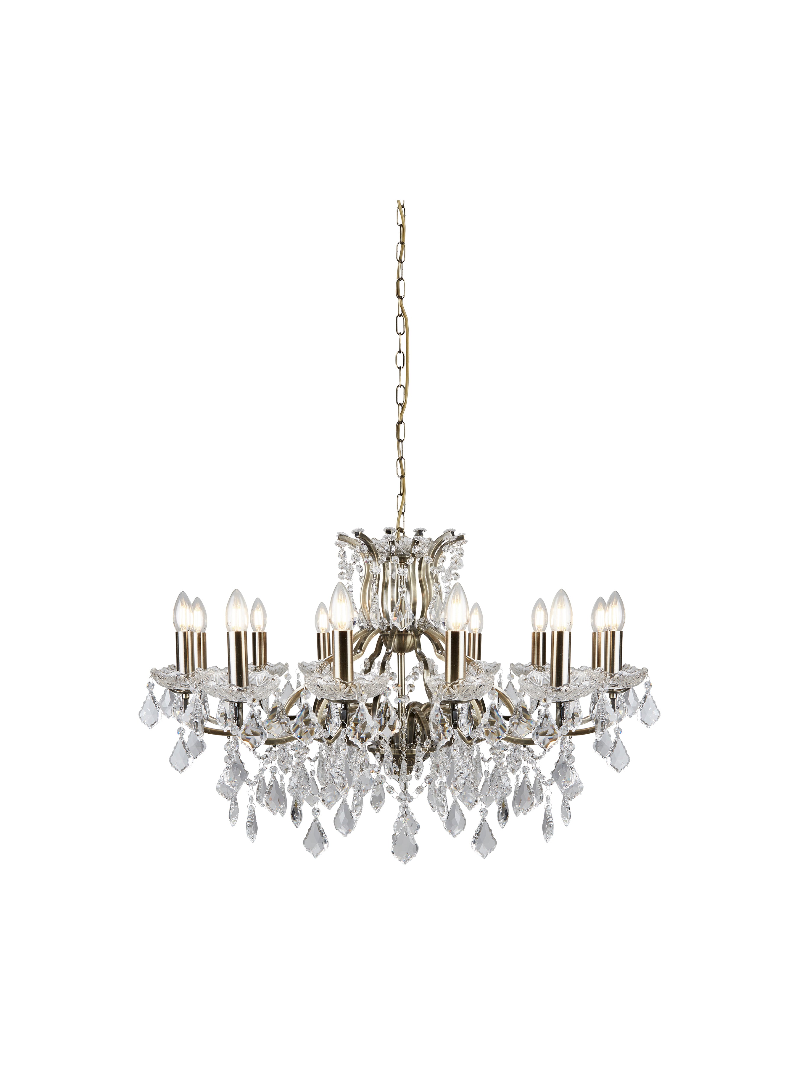 Paris 12Lt Chandelier - Antique Brass Metal & Clear Crystal