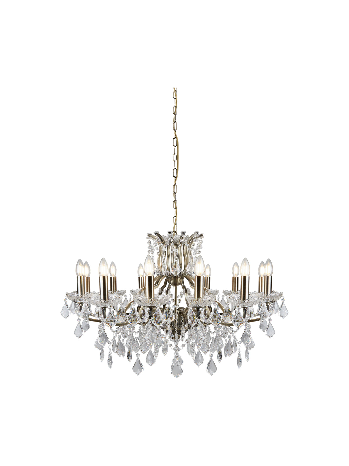 Paris 12Lt Chandelier - Antique Brass Metal & Clear Crystal