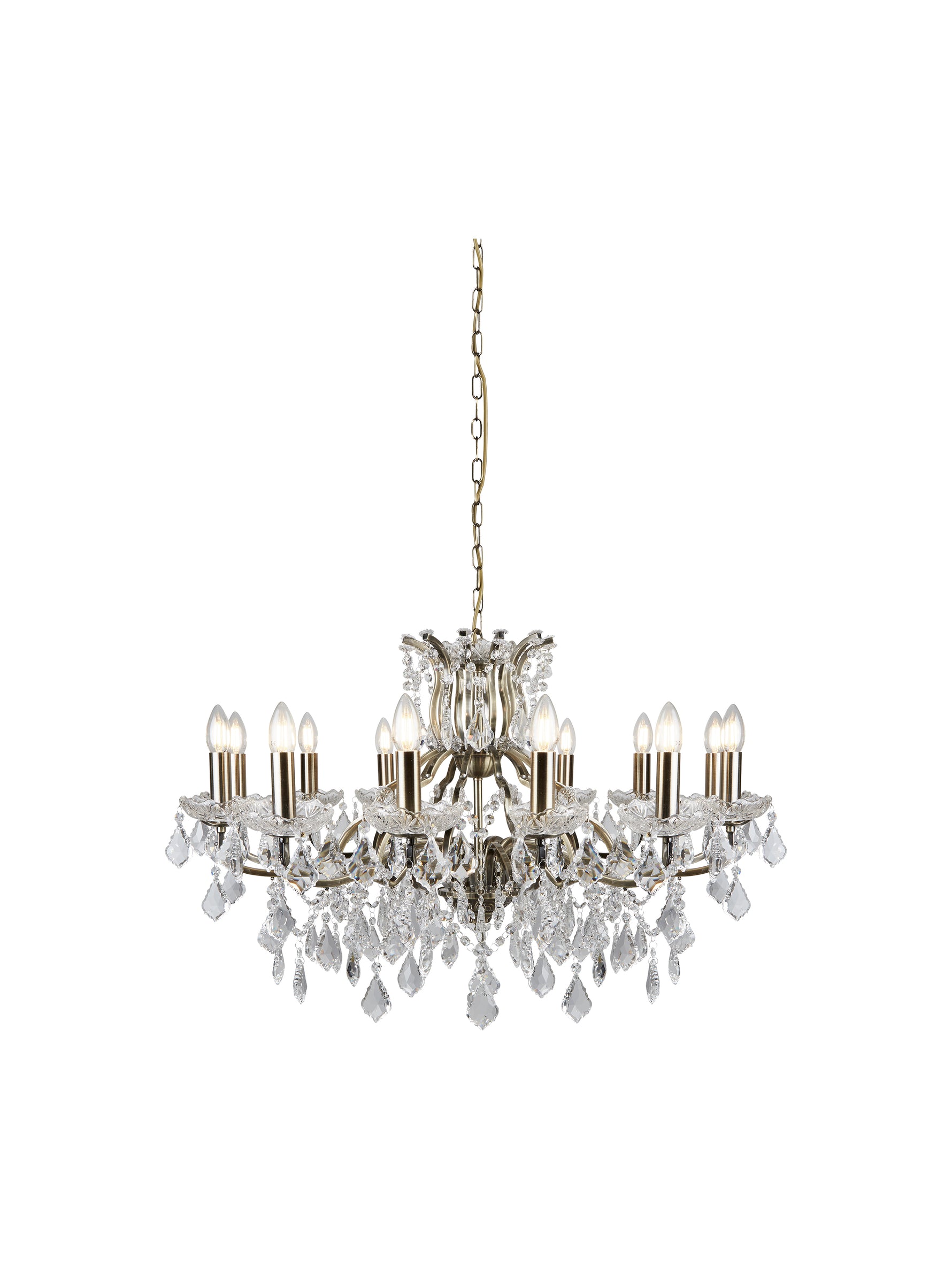 Paris 12Lt Chandelier - Antique Brass Metal & Clear Crystal
