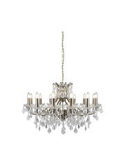 Paris 12Lt Chandelier - Antique Brass Metal & Clear Crystal