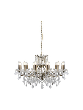 Paris 12Lt Chandelier - Antique Brass Metal & Clear Crystal