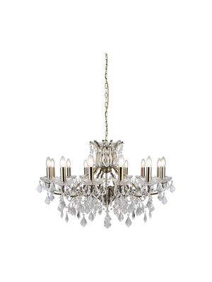 Paris 12Lt Chandelier - Antique Brass Metal & Clear Crystal