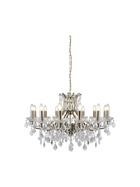 Paris 12Lt Chandelier - Antique Brass Metal & Clear Crystal