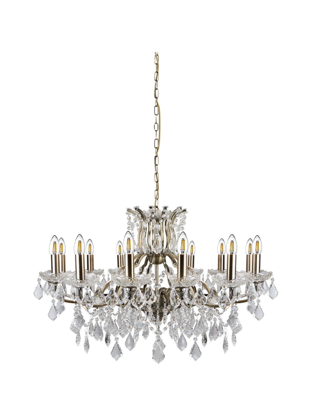 Searchlight Electric Paris 12Lt Chandelier - Antique Brass Metal & Clear Crystal 87312-12AB