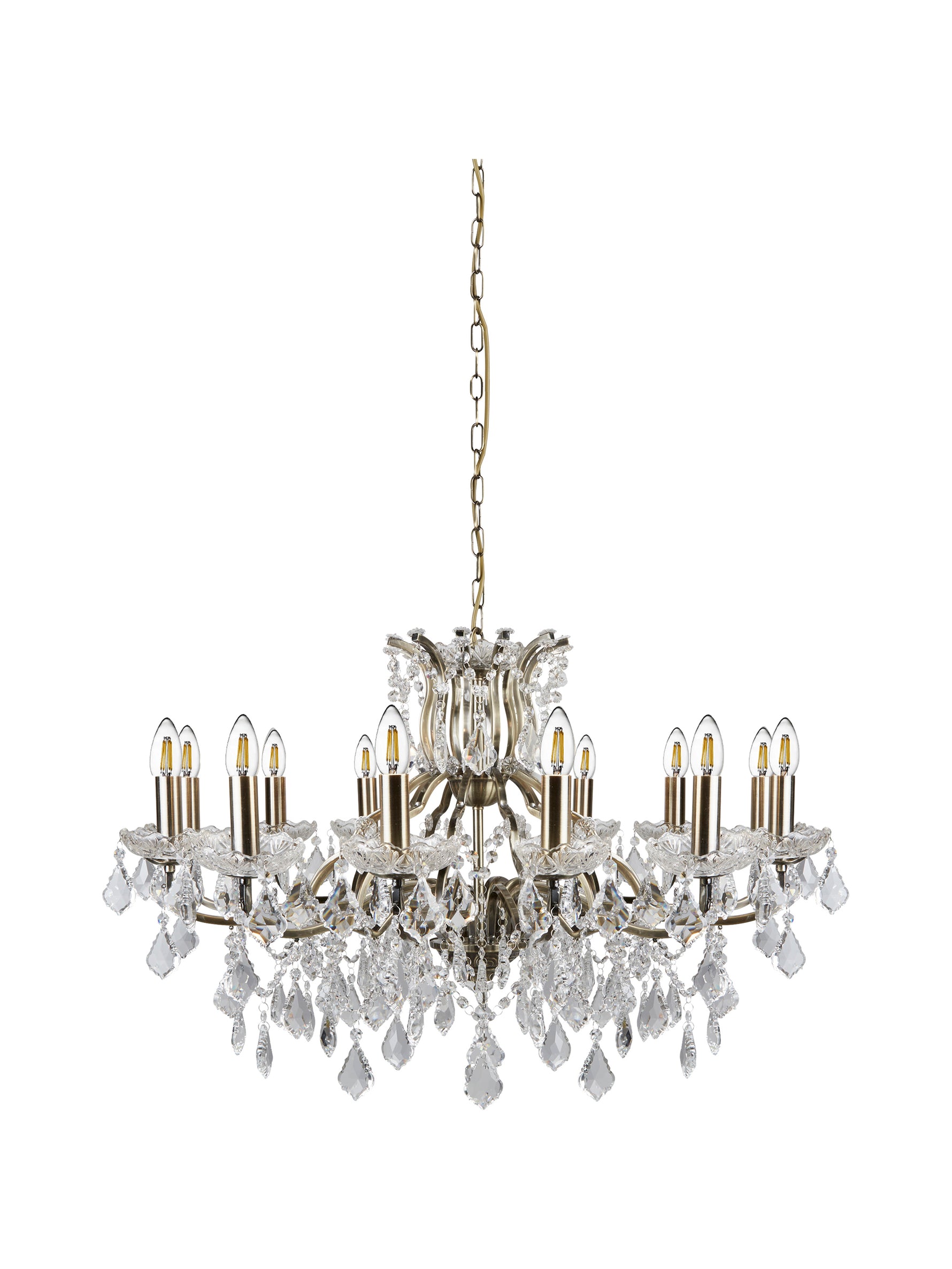 Searchlight Electric Paris 12Lt Chandelier - Antique Brass Metal & Clear Crystal 87312-12AB