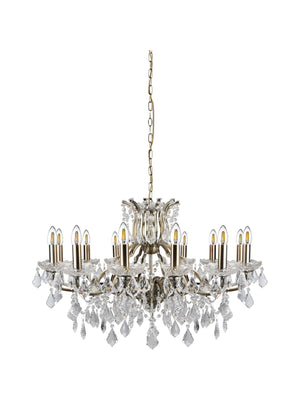 Searchlight Electric Paris 12Lt Chandelier - Antique Brass Metal & Clear Crystal 87312-12AB