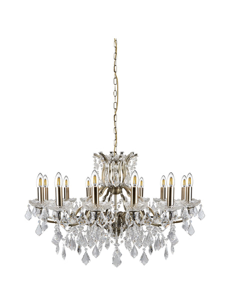 Searchlight Electric Paris 12Lt Chandelier - Antique Brass Metal & Clear Crystal 87312-12AB