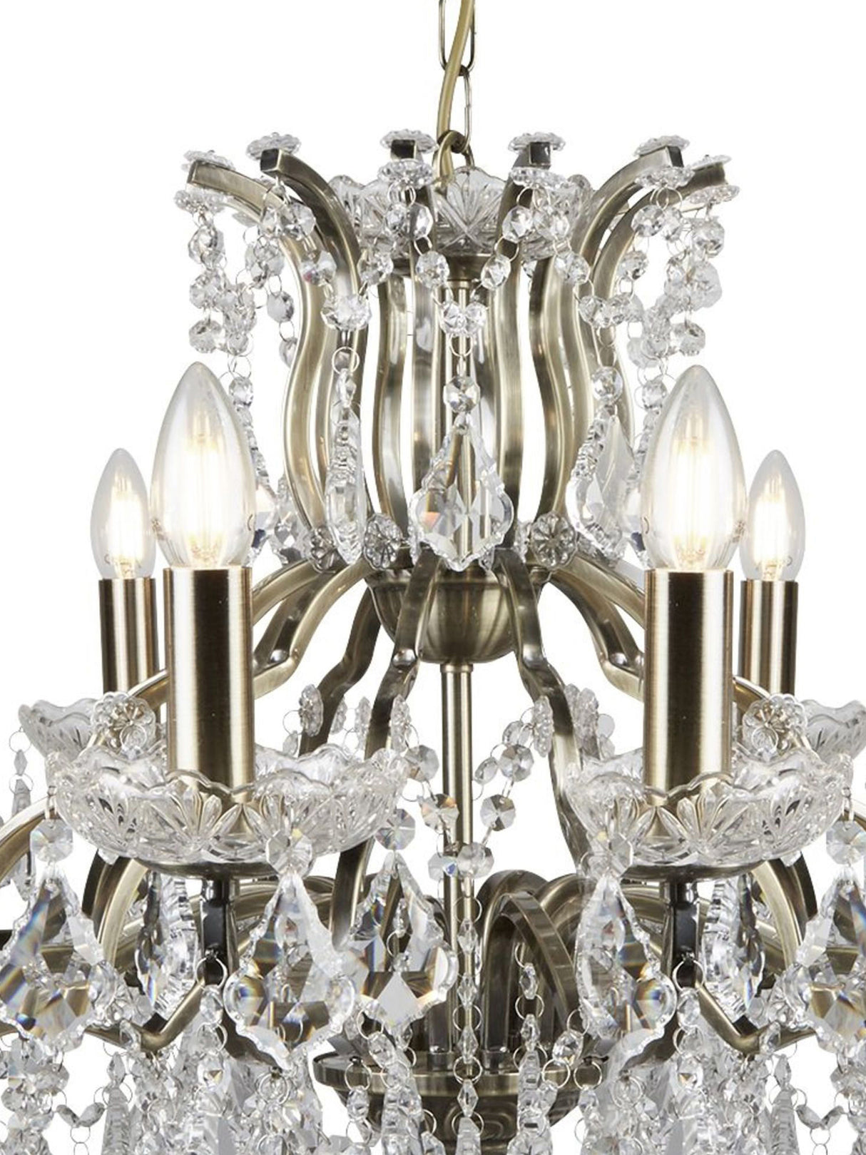 Searchlight Electric Paris 12Lt Chandelier - Antique Brass Metal & Clear Crystal 87312-12AB