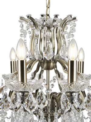 Searchlight Electric Paris 12Lt Chandelier - Antique Brass Metal & Clear Crystal 87312-12AB