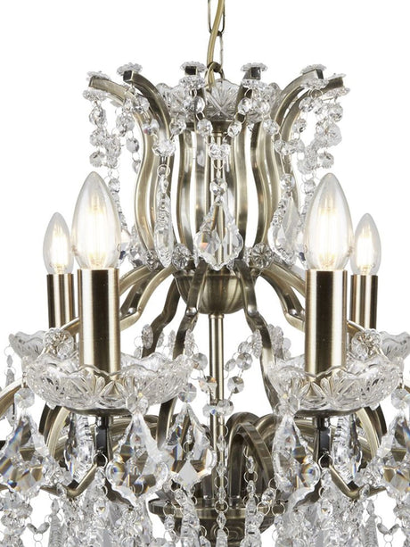 Searchlight Electric Paris 12Lt Chandelier - Antique Brass Metal & Clear Crystal 87312-12AB