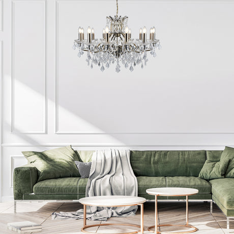 Searchlight Electric Paris 12Lt Chandelier - Antique Brass Metal & Clear Crystal 87312-12AB