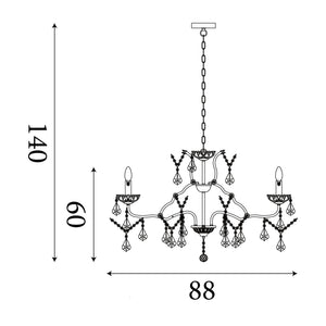 Searchlight Electric Paris 12Lt Chandelier - Antique Brass Metal & Clear Crystal 87312-12AB
